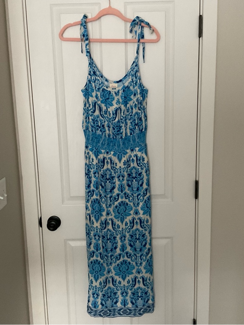 Anthropologie Plenty by Tracy Reese Blue/White Floral Tie-Shoulder Dress